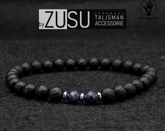 Sapphire & Black Onyx Beaded Men's Bracelet: September Birthstone