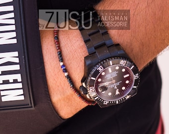 Pulsera de cuentas de lapislázuli para hombre: diseño minimalista y delicado