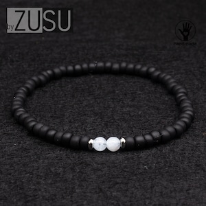 Pulseira de água-marinha com contas pretas: joias masculinas minimalistas