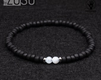 Aquamarine Bracelet with Black Beads, Minimalist Mens Bracelet, March Birthstone Bracelet, Gift for him, Healing Bracelet, 4mm