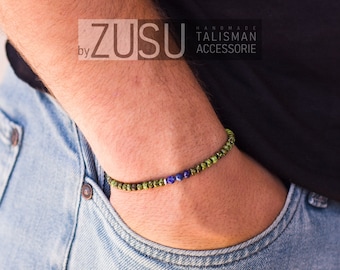 Pulsera de cuentas de lapislázuli para hombre: joyería minimalista con piedras preciosas