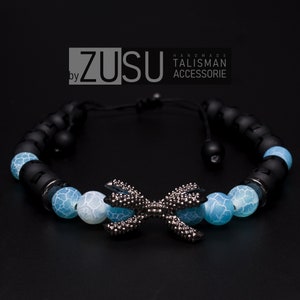 Crackle Agate Mens Bracelet: Silver Dragon Claw, Onyx Beaded Jewelry