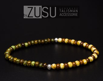 Dainty Brown Beaded Bracelet for Men: Sterling Silver Minimalist Jewelry