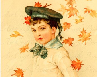Vintage Victorian Child "Autumn Volunteer" Art Print Digital Instant Download For Collage Sheets, Atc, Aceo, Scrapbooking, Altered Art