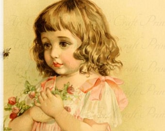Vintage Victorian Child "Summer Joy" Art Print Digital Instant Download For Collage Sheets, Atc, Aceo, Scrapbooking, Altered Art