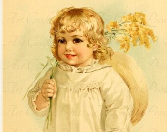 Vintage Victorian Child "Autumn Walk" Art Print Digital Instant Download For Collage Sheets, Atc, Aceo, Scrapbooking, Altered Art