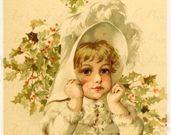 Vintage Victorian Child "Autumn Wind" Art Print Digital Instant Download For Collage Sheets, Atc, Aceo, Scrapbooking, Altered Art