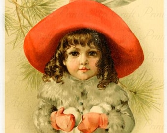 Vintage Victorian Child "Winter Play" Art Print Digital Instant Download For Collage Sheets, Atc, Aceo, Scrapbooking, Altered Art