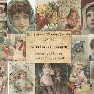 40 EPHEMERA CARDS SET #3 - Digital Collage Sheets Ephemera, Vintage Cards, Printable Download, Digital Collage, Ephemera Atc, Aceo