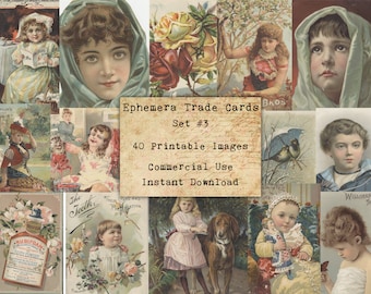 40 EPHEMERA KAARTEN SET #3 - Digitale Collage Sheets Ephemera, Vintage Kaarten, Afdrukbare Download, Digitale Collage, Ephemera Atc, Aceo