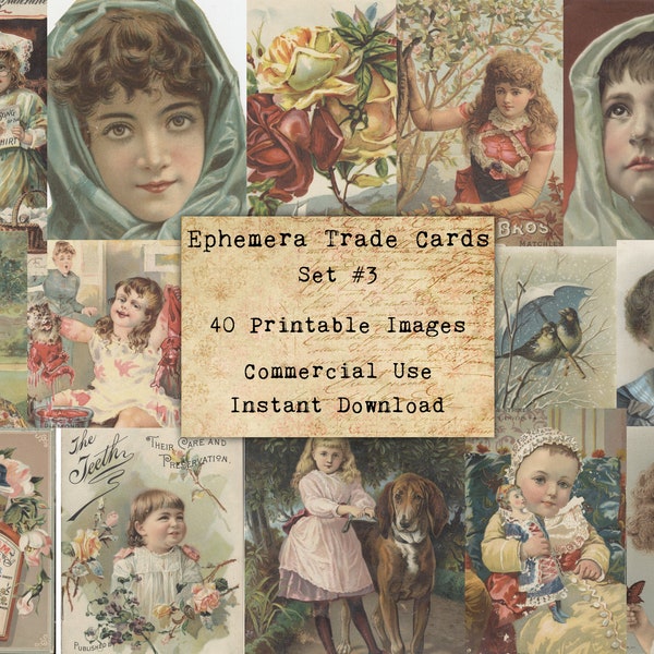 40 EPHEMERA CARDS SET #3 - Digital Collage Sheets Ephemera, Vintage Cards, Printable Download, Digital Collage, Ephemera Atc, Aceo