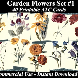 40 GARDEN Blumen SET #1 - digitale Collage Blätter Blumen, Vintage-Karten, druckbare Download, digitale Collage, Blumenkunst, Blumen-Atc, Aceo