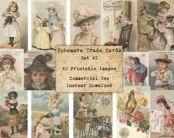 40 EPHEMERA CARDS SET #2 - Digital Collage Sheets Ephemera, Vintage Cards, Printable Download, Digital Collage, Ephemera Atc, Aceo