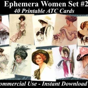 40 EPHEMERA WOMEN SET #2 - Digital Collage Sheets Ephemera, Vintage Cards, Printable Download, Digital Collage, Ephemera Atc, Aceo