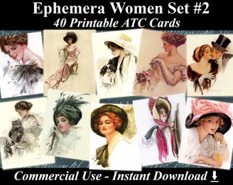 40 EPHEMERA VROUWEN SET #2 - Digitale Collage Sheets Ephemera, Vintage Kaarten, Afdrukbare Download, Digitale Collage, Ephemera Atc, Aceo