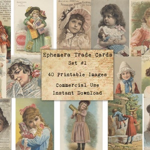 40 EPHEMERA CARDS SET #1 - Digital Collage Sheets Ephemera, Vintage Cards, Printable Download, Digital Collage, Ephemera Atc, Aceo
