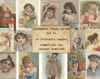 40 EPHEMERA CARDS SET #1 - Digital Collage Sheets Ephemera, Vintage Cards, Printable Download, Digital Collage, Ephemera Atc, Aceo