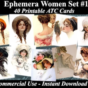 40 EPHEMERA WOMEN SET #1 - Digital Collage Sheets Ephemera, Vintage Cards, Printable Download, Digital Collage, Ephemera Atc, Aceo