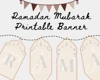 Ramadan Mubarak Printable Banner, Neutral, Instant Download