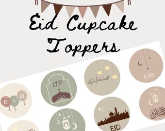 Adornos para cupcakes de Eid imprimibles (no comestibles) - Adornos neutros para cupcakes - SOLO DESCARGA DIGITAL (formato PDF)