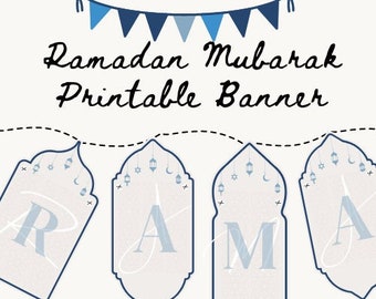 Ramadan Mubarak Printable Banner, Blue, Instant Download