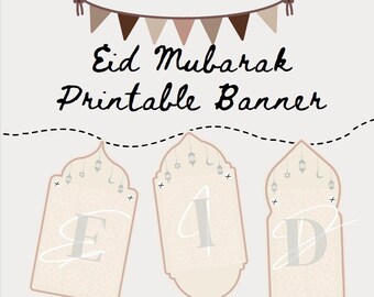Banner imprimible para Eid Mubarak, neutro, descarga instantánea