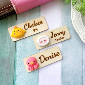 Adorable Personalized 3D Cartoon Animals Wooden Name Tag Badge with Magnetic Backing or Pin Backing, Nurse Teacher Doctor Name Tag