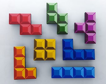 Tetris 3D Colored FITTED Gaming Magnets (All 7 Classic Shapes - I, Z, S, L, J, T, O)