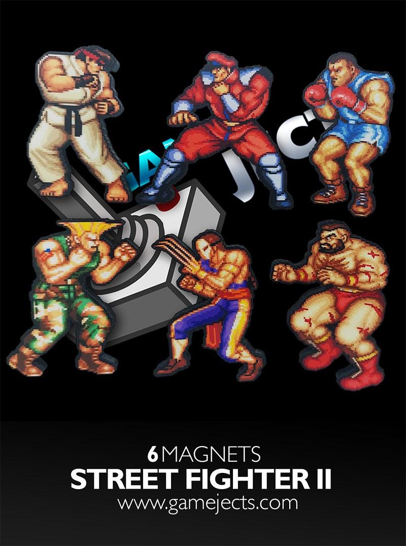 Street Fighter 2 Arcade Gaming Magnets (ryu, Guile, M. Bison, Balrog ...
