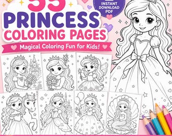 Princess Coloring 55 Pages Kids Coloring Digital Download