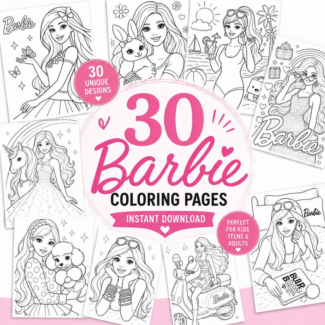 30 Barbie Coloring Pages Bundle | Fashion Doll Printable Book (instant ...