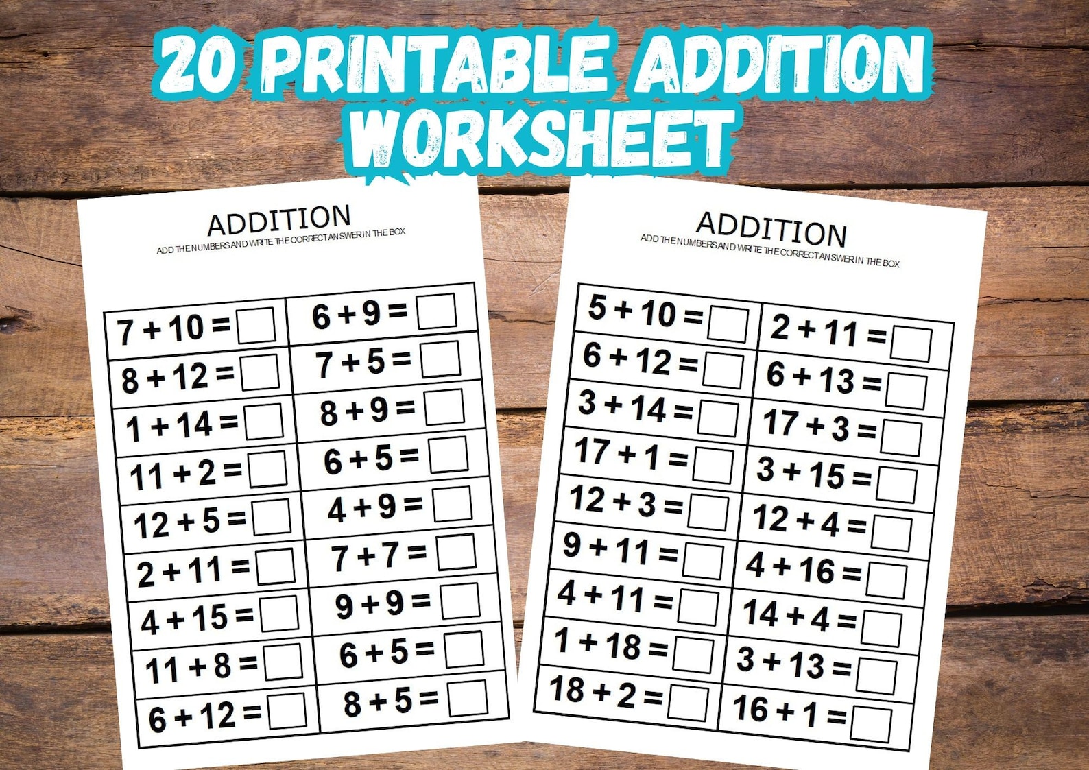 20 Addition Worksheets: Fill in the Blank, Grades K-2 (PDF Pattern) - Etsy
