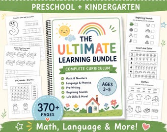 Back to School Bundle for Ages 3-5 | Preschool Curriculum Worksheets  Pre-K Homeschool Printables | ABC, Writing, Math & Counting Activities