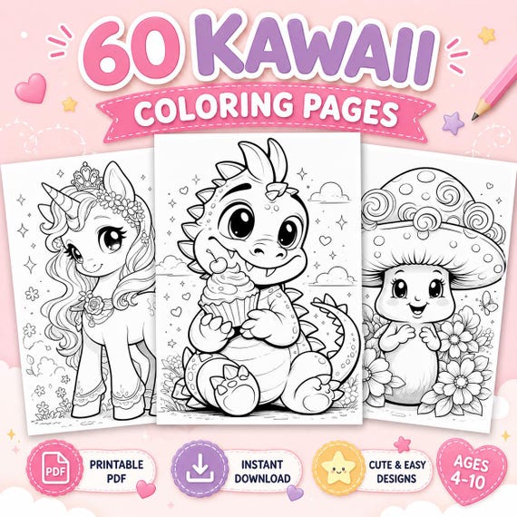 60 Kawaii Animal / Desserts Coloring Pages – Printable Coloring Book for Kids & Adults