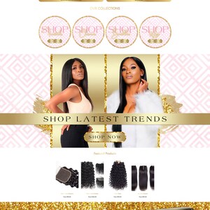 Pu&ograve; includere: Homepage del sito web di una boutique di extensioni per capelli chiamata "Luxe Boutique". Il sito web presenta immagini di donne con capelli lunghi e neri, e un invito all'azione per "Acquista ora". Il sito web presenta anche una sezione per "Le nostre collezioni" e "Acquista le ultime tendenze".