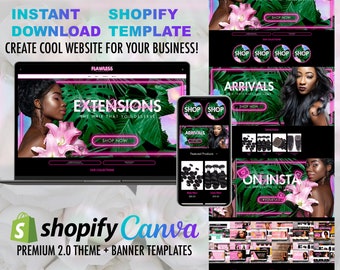 Custom shopify website with banners setup, Tropical & Pink Neon vibes Luxe web banners set for Hair store and more!