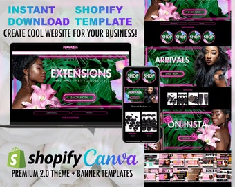 Sito web Shopify personalizzato con configurazione banner, set di banner web Luxe con vibrazioni tropicali e rosa neon per il negozio di capelli e altro ancora!