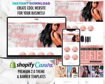 Premade Shopify website, Rose Gold Website for hair website, Custom Shopify Template,  Hair eCommerce Website, Hair Website Design