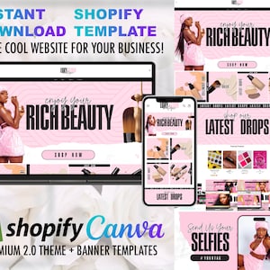 Shopify Pink Cosmetics Theme Template website design Shopify theme Cosmetics E-commerce website Shopify template Online Store Page Website