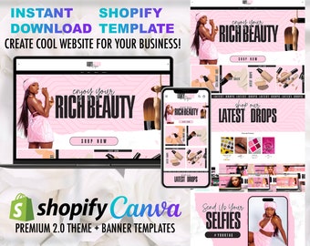 Shopify Pink Cosmetics Theme Template website design Shopify theme Cosmetics E-commerce website Shopify template Online Store Page Website