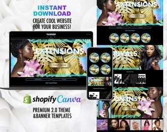 Premade shopify neon website with banners setup, Tropical & Tirquose Neon  Luxe vibes web banners set for Hair and more!