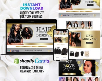Shopify website Setup, with banners set in golden style, for Hair Website,, Website Banners, Custom Shopify Website