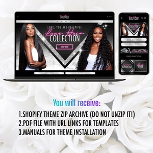 HAIR WEBSITE, Shopify Banner, Wix TEMPLATE, Website Theme Black And White Hair Business Website Design Setup And Plugin image 4