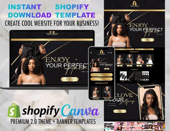 WIX TEMPLATE, Hair WEBSITE, Shopify Banner, Website Theme, Black Gold Hair Business Web Design Setup And Plugin