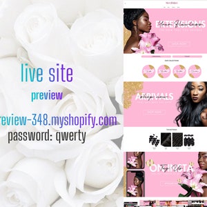 May include: A website homepage for a hair extensions company. The website features a pink and gold colour scheme with images of women wearing hair extensions. The text on the website includes "Your Flawless", "Extensions", "Shop Now", "Arrivals", and "On Insta".