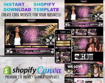 Custom made shopify website, banners setup for Hair boutique, Tropical & Golden vibes classy website setup for Hair boutique