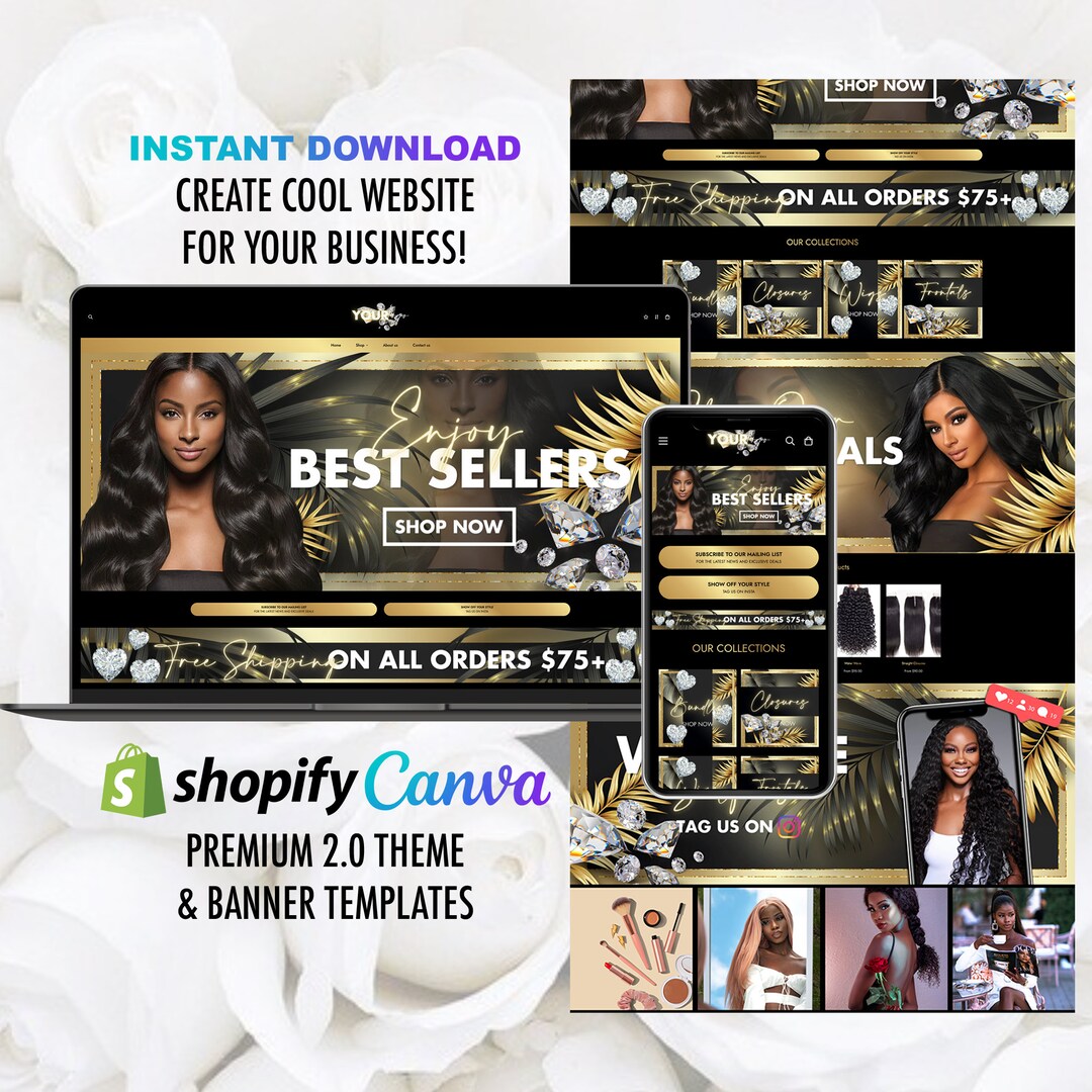 Elegant Golden Style Design With Tropical Accesnts for Wix and Shopify ...