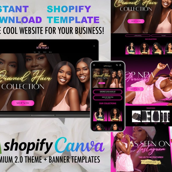 Luxury Website Design For Hair Store Shopify and Wix Extensions Business Website, boutique, premade setup website service