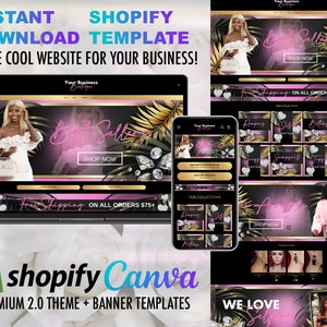 DIY shopify website, banners set, Tropical & Golden vibes classy web banners set for Clothing boutique