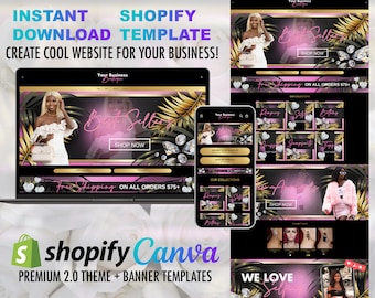 Sito web shopify fai-da-te, set di banner, set di banner web di classe con vibrazioni tropicali e dorate per boutique di abbigliamento